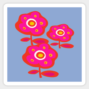 Pretty Ditsy Hot Pink Daisy Flowers on Sky Blue Background Sticker